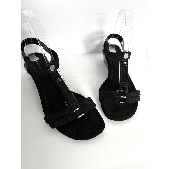 Dana Buchman 9 T-bar Blk Heel Wedge Sandals Summer‎ Whimsigoth Office Career Y2K - Picture 4 of 12